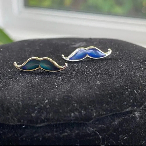 Mood Changing Mustache  Pierced Earrings - Picture 7 of 9